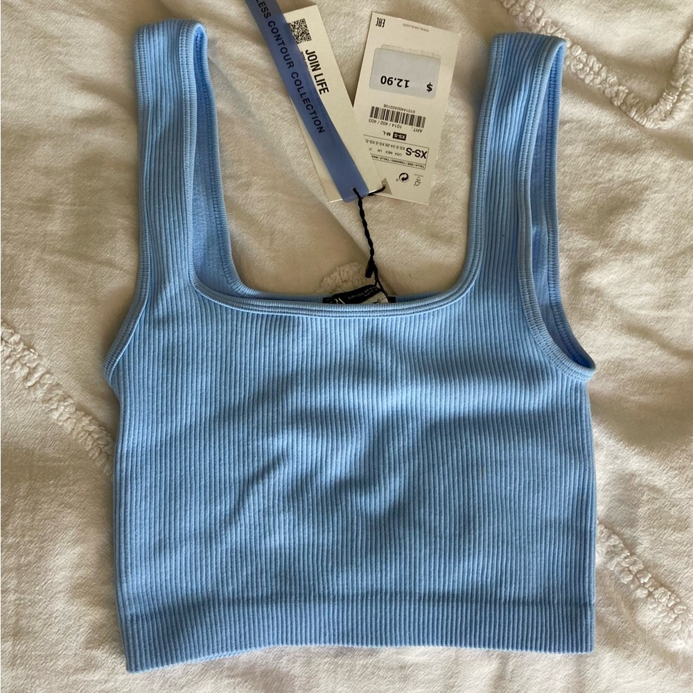 NWT Baby Blue Ribbed Crop Top